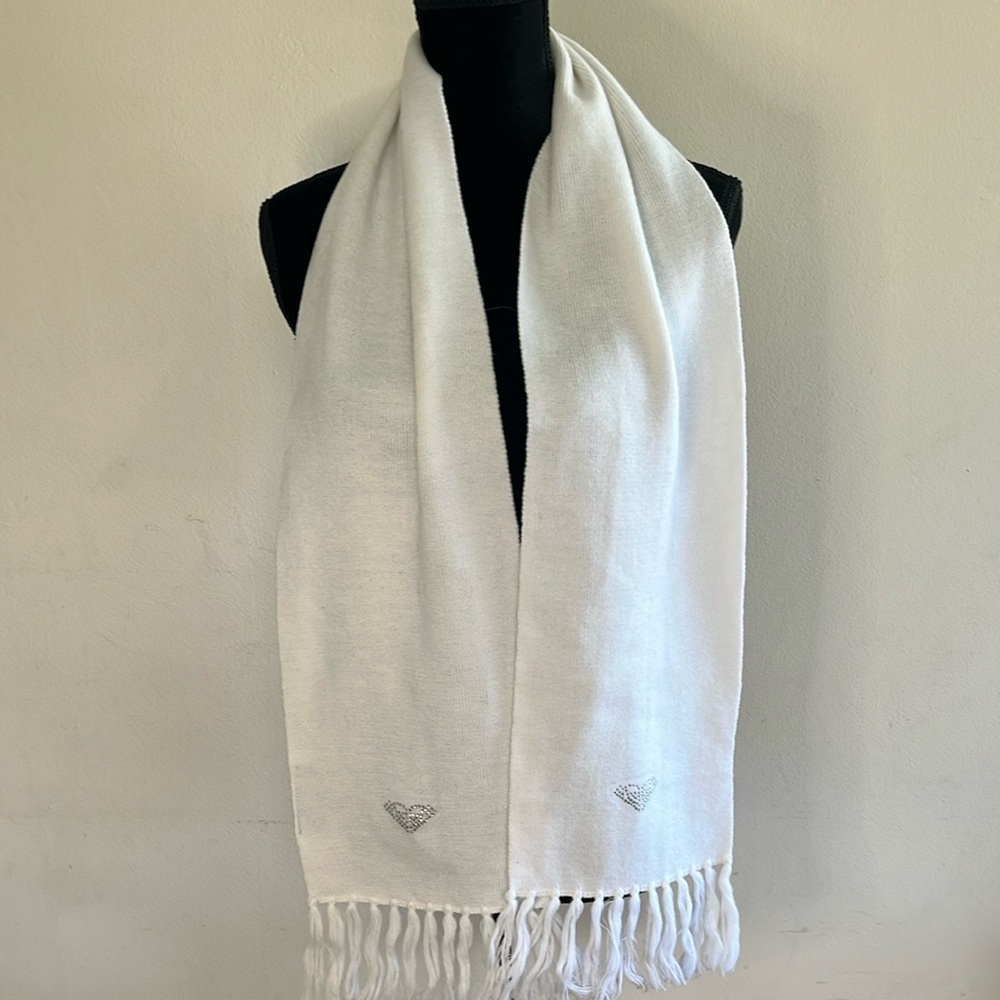 Roxy White Scarf With Rhinestone Logo